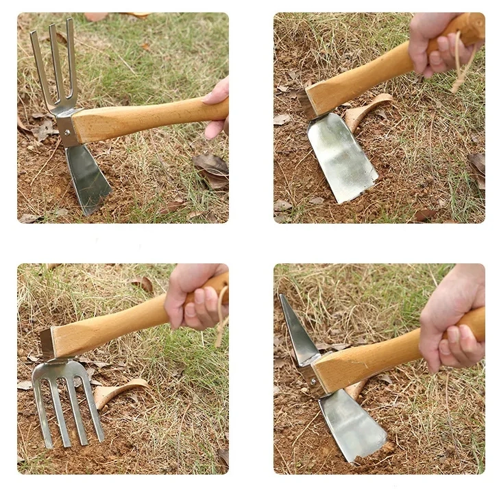 Wooden Handle Single Blade Head Hoe Hand Tools for Loosening Soil Gardening Transplanting Outdoor Garden Hoe