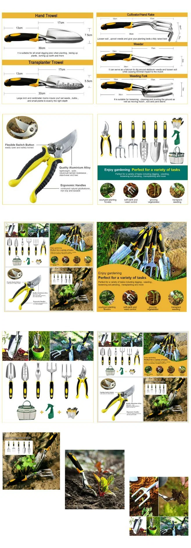 Specialty 8 Piece Lady Garden Tool Set, Flower Design Garden Tool Set, Gardening Tool with Bag