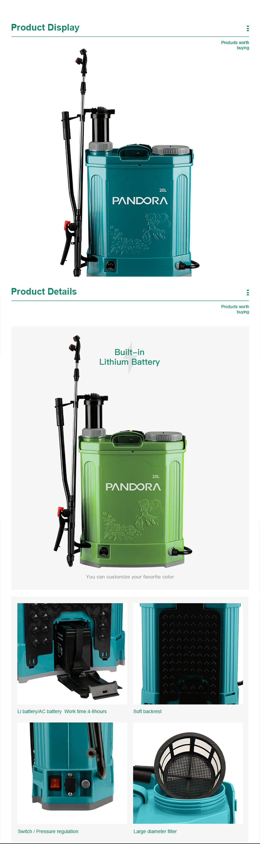 Pandora Factory 2 in 1 Battery Easy-Taken Plastic Watering Electric Garden Sprayer