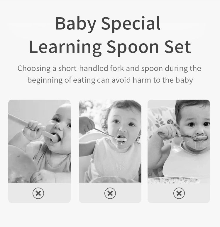 High Quality Infant Gift 316 Stainless Steel Baby Hand Grip Training Spoon Fork