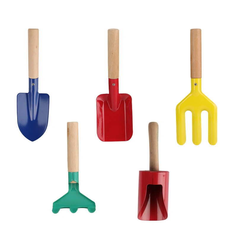 Colorful 5PCS Kids Garden Tool Sets with Wooden Handles, Garden Tools